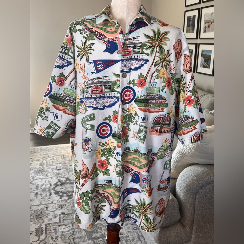 Reyn Spooner Chicago Cubs Baseball Hawaiian Aloha Shirt Size XXL Wrigley Field